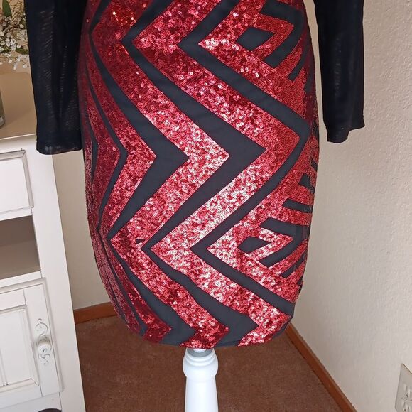 Red Dot Boutique Mesh Sequins Black and Red Sequin Dress. Cocktail. Whimsigoth. - Picture 5 of 14